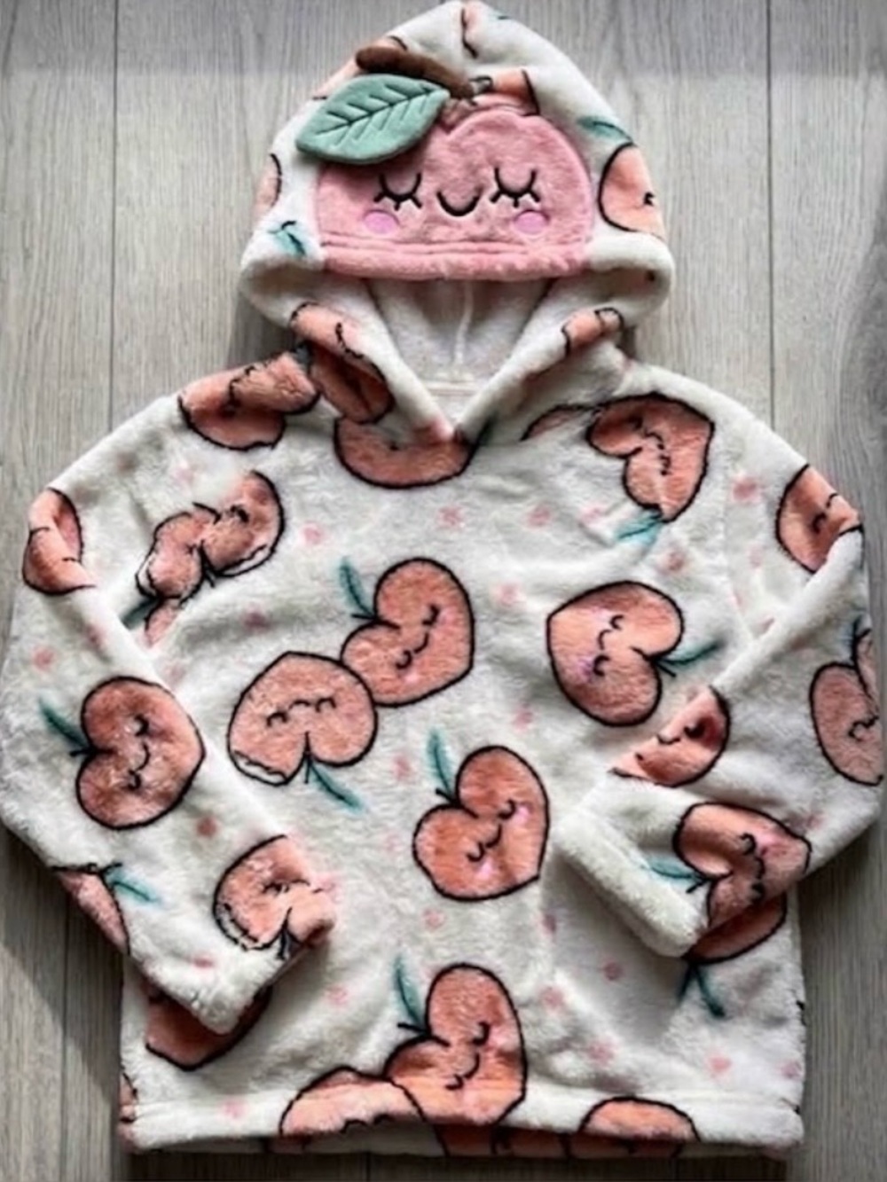 Urban Kids White Peach Fuzzy Plush Fleece Hoodie Sweater NWOT Girls Large